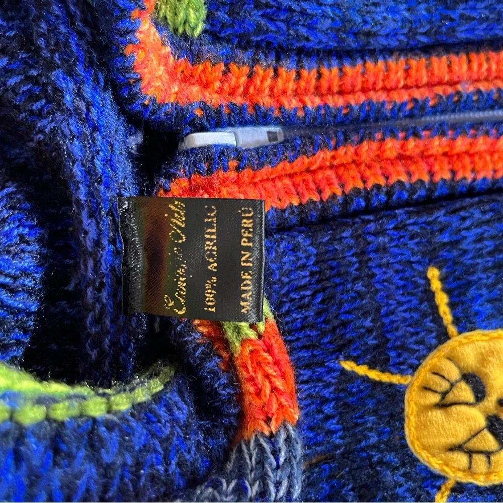 Kids Navy Hooded Zip Sweater with Colorful Animal Patchwork